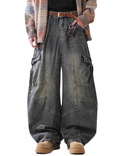 OTEEGX Baggy Barrel Jeans for Men Wide Leg Cargo Jeans Loose Distressed Denim Oversized Pants Fashion Casual Clothes Blue4-M