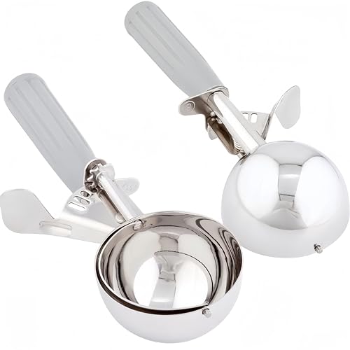 2Pack 4 OZ Portion Ice Cream Disher with Trigger Release, Stainless Steel Cookie Scoop for Portion Control, Half Cup Scoop for Pastry Dough, Cupcake Batter