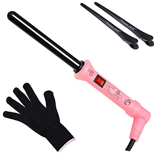 Le Angelique 19mm 3/4 Inch Thin Ceramic Curling Wand for Short Hair, Small Tight Curls & Spirals - Professional Clipless Curler Iron with Glove and 2 Clips | 430F Instant Heat | Dual Voltage - Pink