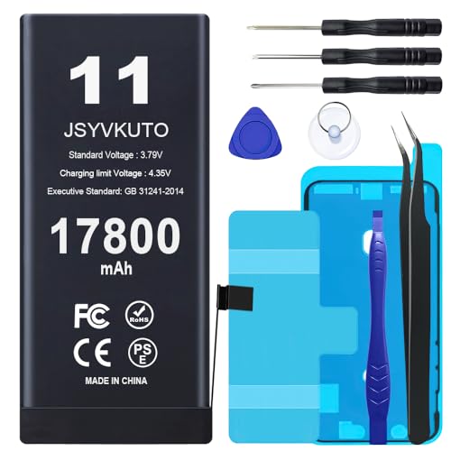 JSYVKUTO 17800mAh Battery for iPhone 11, New 0 Cycle Upgraded Higher Capacity Replacement Battery for iPhone 11 with Full Set Repair Tool Kit, Model A2111 A2221 A2223