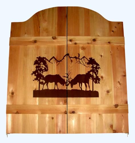 Rustic Wooden Saloon Doors with Elk Silhouette Design, Western Cafe Door, Pine Wood Cafe Swinging Doors - from 24" to 36" x 42" Tall (Natural, 35.5" Doorway Opening)