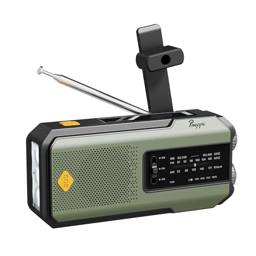 【Preppi】 Emergency Hand Crank Solar Weather Radio Portable Power Bank, 2000mAh Battery Operated, SOS Alarm, AM/FM & LED Flashlight