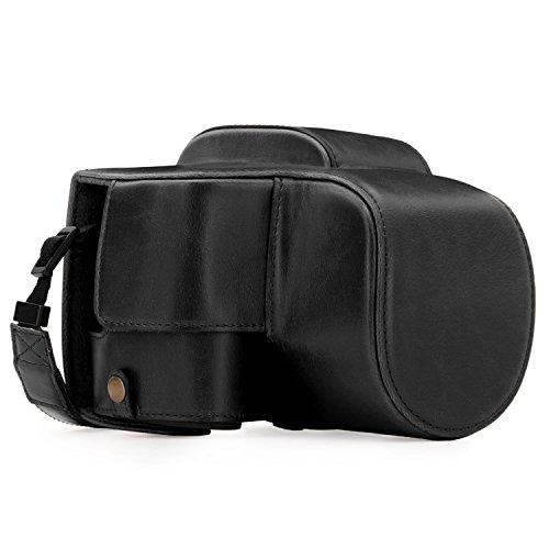 MegaGear Panasonic Lumix DC-FZ80, FZ82 Ever Ready Leather Camera Case and Strap, with Battery Access - Black - MG1223