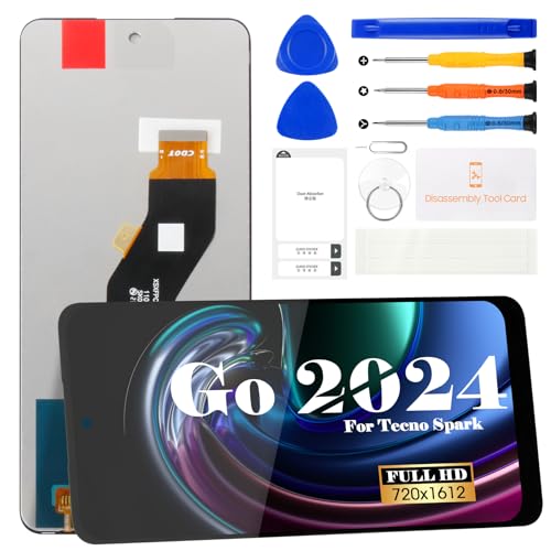 for Tecno Spark Go 2024 BG6 Screen Replacement for Tecno Spark Go 2024 LCD Display Touch Screen Digitizer Assembly with Repair Kits(Black,Without Frame)