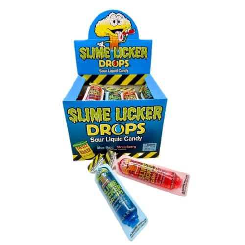 Slime Lickers Drops Sour Liquid Candy – 30 Pack (15 Blue Razz, 15 Strawberry) (30 Liquid Packs (1 Box))
