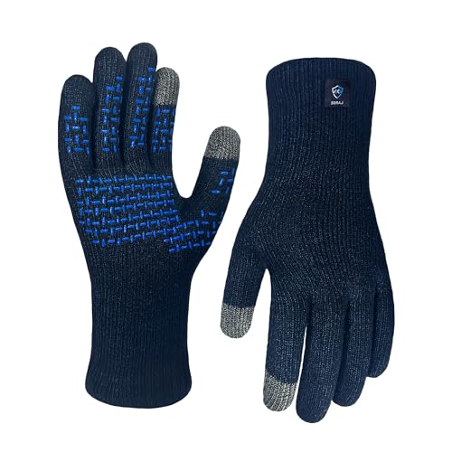 DexShell Waterproof Gloves for Men and Women Running Cycling Spring & Autumn, Membrane Insulated Knit COOLMAX Inners Touchscreen, Ultralite 2.0 Blue Palm Dots, Unisex LG