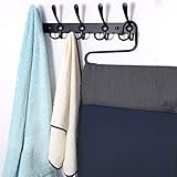 Dseap Coat Rack Wall Mounted - 5 Tri Hooks, Heavy Duty, Stainless Steel, Metal Coat Hook Rail for Coat Hat Towel Purse Robes Mudroom Bathroom Entryway (Black, 2 Packs)