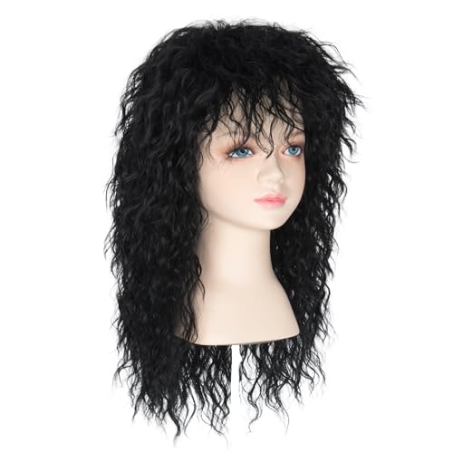 Cosela Kids 80s Rocker Wig Long Curly Black Cosplay Wig for Boy