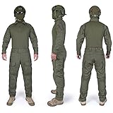 IDOGEAR Men G3 Assault Combat Uniform Set with Knee Pads and Elbow Pads Multi-Camo Camouflage BDU Clothing Tactical Airsoft Hunting Paintball Gear (Ranger Green, Small)