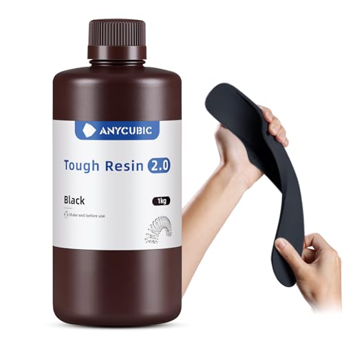 ANYCUBIC Tough Resin 2.0, 3D Printer Resin with Upgraded High Toughness and High Precision, 365-405nm Fast Curing 3D Resin for 4K 8K LCD/DLP/SLA 3D Printing (Black, 1kg)