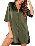 Ekouaer Satin Night Dress for Women Silk Nightgown Comfy Nighty for Women Nightwear Green S