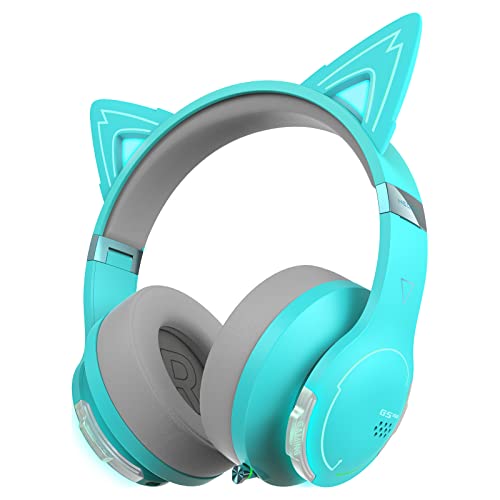 Edifier G5BT CAT Wireless Gaming Headset with Dual Mic, Bluetooth Gaming Headphones with Detachable Cat Ear for PC, PS5, PS4, Nintendo Switch, RGB Light - Turquoise