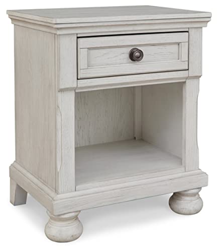 Signature Design by Ashley Robbinsdale Coastal 1-Drawer Nightstand with Cubby Storage, 26.75" Tall, White