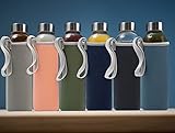 Epica glass bottles with lids – 18oz glass water bottles, reusable glass juice bottles with lids for storing juices, reusable water bottles durable & ecofriendly set of 6 with Sleeves