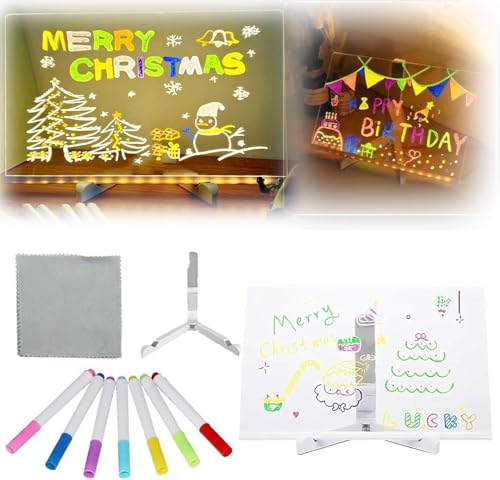 Lumiboard Led Drawing Board, Erasable Drawing Board with Night Light, 2025 New Luminous Acrylic Message Board, LED Writing Board with Adjustable Stand and 7 Pens for Office Home (30*20cm / 11.8*7.8in)