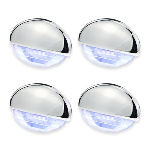 CLGMarine 4PCS Boat Interior Courtesy Lights,Step Lights Stair Lights Accent Utility Lighting Flush Mounted IP67 Waterproof Lamp For Yacht ，RV, Caravan,Pontoon,Fishing Boat,Sailboat DC12V (Blue)