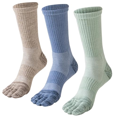 ORVYTHA Merino Wool Toe Hiking Socks For Men&Women Thermal Winter Warm Boot Work Cushion Five Finger Socks 3 Pairs (US, Alpha, Large, Regular, Regular, LIGHT)