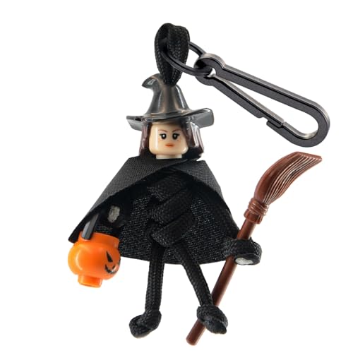 PARAELVES Witch KeyChain, Halloween Paracord Keychain for Motorcycle, Scooter, Car, Backpack- Anti-Lost Minifigure Pendant with Key Ring and Carabiner, Cute Key Accessory Present for Men and Women