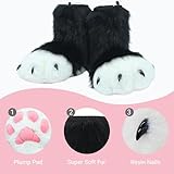 BNLIDES Cosplay Animal Cat Wolf Dog Fox Fursuit Feet Paw Claw Shoes Furry Boots Costume Accessories for Adult (Black-White)