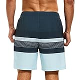 HODOSPORTS Mens Swimsuit Trunks 7" Quick-Dry Swim Shorts with Compression Liner and Zipper Pockets (3X-Large,Stripe C)