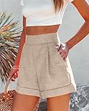 Wihion Women Summer Wide Leg Shorts High Waisted Casual Bermuda Shorts Lightweight Workwear Shorts with Pocket Khaki