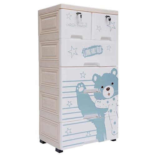 JUOPTGJ Plastic Drawers Dresser,Cartoon Pattern Storage Cabinet with 6 Drawers,Home Cute Closet Drawers Tall Dresser Organizer for Clothes,Playroom,Bedroom Furniture 19.69 * 13.78 * 40.16in