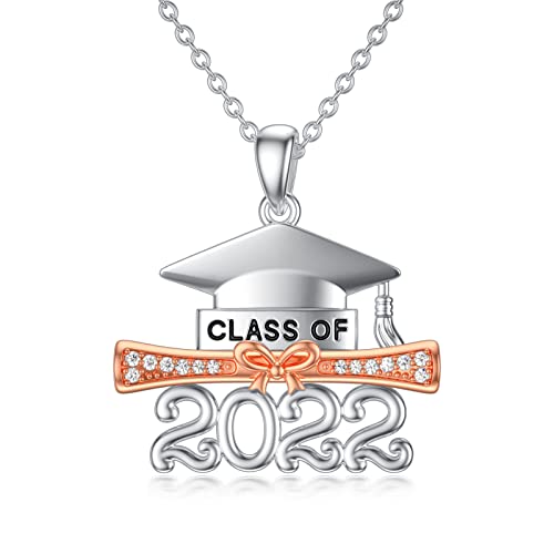 Graduation Gifts for Her,Nature Diamond Heart Necklace for Women,14K White Gold Plated 925 Sterling Silver Class of 2021/2022 Graduation Initial Pendant Graduation Cap Necklaces 18''+2'' (Style-2 -2022)