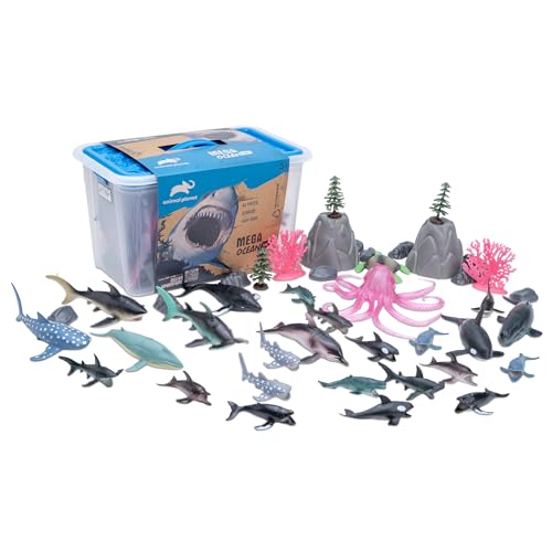 Animal Planet 45-Piece Ocean Animal Toy Set – Sea Life Figures with Sharks, Dolphins, Whales, Octopus, Coral, Rocks & Scenery for Kids Ages 3+