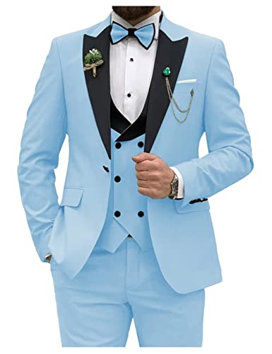 HANBANGWEI Light Blue 3 Piece Groomsmen Suit for Men Big and Tall - Christmas Party and Wedding Dress Suit 5XL