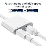 USB C to Ethernet Adapter,2 in 1 RJ45 Ethernet LAN Network Adapter with USB Type C Charge Port Compatible with iPhone 15/Tablet/Laptop and USB C Devices,Plug and Play,Supports 100Mbps Ethernet Network