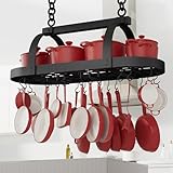 KES 48 Inch Large Hanging Pot Rack, Heavy Duty Oval Pot and Pan Hanging Rack Ceiling Mount, Pot Pan Hangers for Kitchen with 20 Hooks, Matte Black, (For 16" and 24" Stud Mount), KUR225S122-BK
