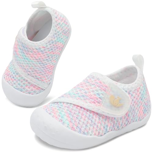 FEETCITY Baby First Walking Shoes Girls Boys Wide Infant Shoes Baby Slip On Sneakers Lightweight Barefoot Crib Shoe