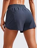 CRZ YOGA Womens High Waisted Running Shorts Mesh Liner 3'' Dolphin Quick Dry for Athletic Gym Track Workout with Zip Pocket Navy Small