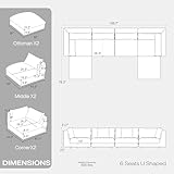 Oversized Modular Sectional Sofa,Cloud Couch Sectional Deep Seat Sofa Cushion Covers Removable,Oversized Sectional Couches for Living Room(6 Seater U Shaped-Off White)