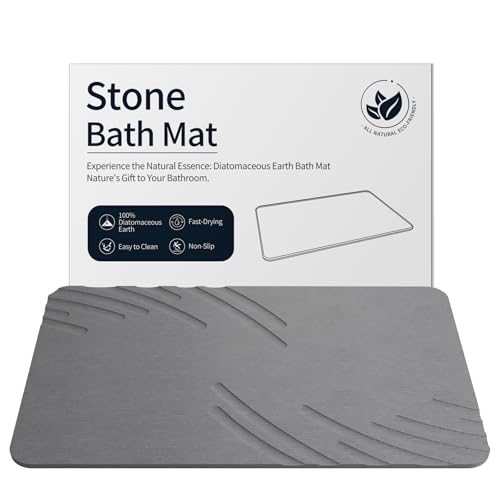 ZIKIBL Stone Bath Mat Diatomaceous Earth Shower Mat Non-Slip Super Absorbent Diatomite Stone Mats for Bathroom Floor/Ktichen Cuonter Quick-Drying Easy to Clean (24''*16'' Grey)