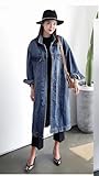 Jofemuho Womens Classic Jean Jacket Plus Size Loose Long Sleeve Button Down Denim Trench Coat Blue 2XL