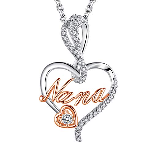 BFF&UNICORN Gifts for Grandma, Silver Heart Nana Necklaces for Women, Birthday Christmas Jewelry Gifts for Nana Mom from Daughter Granddaughter