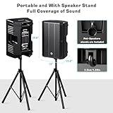 NBVOICE PA Bluetooth Speaker 15" (Pair) Bundle with 2X Steel Speaker Stand,Dual Speaker PA System, Active+Passive DJ/PA Speakers Package with Mic,Support Guitar/USB/FM/AUX for Theatre, Concert Hall