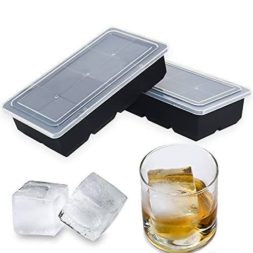 Bangp Large Ice Cube Trays with Lid,2 Pack Square Ice Cube Molds Make 16 2inch Big Whiskey Ice Cubes,Easy Release Silicone Ice Cube Tray for Cocktails, Whiskey,Soups and Frozen Treats