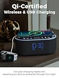 Odokee Wireless Charging Alarm Clock Radio: Qi Certified Fast Wireless Charger for iPhone Samsung - 10W Stereo Bluetooth Speaker - Dimmable Digital Clock with FM Radio for Bedroom Black