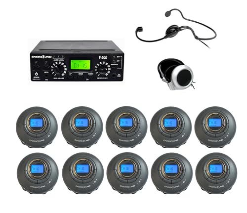 Enersound 10-Person Interpretation Translation System - US-Based 3-Year Warranty and Free Phone Support - Ideal for Church Schools Presentations Conferences.