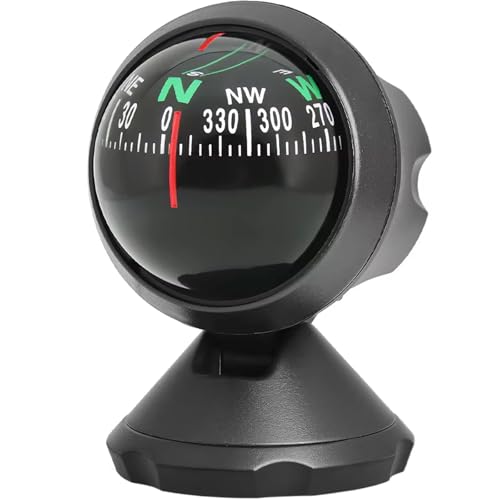Compass for Car Dashboard Adjustable Navigation Guide Ball Portable Direction Pointing Automotive Interior Decoration Accessories Easy Install Black
