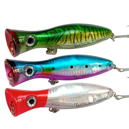 Tactical Fishing: Lure Kits Crankbaits Jerkbaits Minnows Poppers Soft Lures. Fresh and Saltwater: Lake Sea River Surfishing. Bass Trout Redfish Striper Pike (3pcs - Popper 1.5oz)