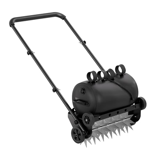22.5-Inch Lawn Aerator with Weight Bag, Heavy Duty Push Spike Aerator with 4 Wheels, Aerator Lawn Tool with 42.2" Steel Handle, Manual Aerator Lawn Tool with Foam Armrests, for Lawn, Garden and Yard