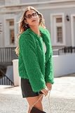 PRETTYGARDEN Women's 2025 Winter Coats Fleece Cropped Jacket Faux Fur Long Sleeve Pockets Shaggy Warm Outerwear Fall Clothes (Green,Large)