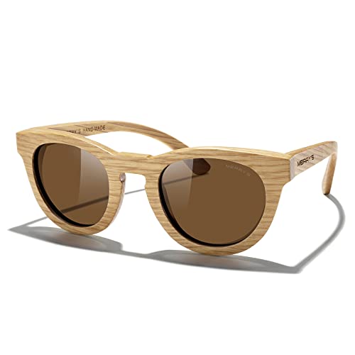 MERRY'S Polarized Full Frame Wooden Coated Floating Sunglasses Mens/Womens vintage Eyewear S5268 (Brown, 48)