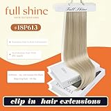 Full Shine Hair Extensions Real Human Hair Clip ins Blonde Highlight Seamless Clip in Human Hair Extensions 18 Inch 8 Pcs PU Clip in Extensions Skin Weft Clip in Hair Extensions 120 Grams