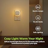 AUVON Plug-in LED Backlit Night Light with Motion Sensor & Dusk to Dawn Sensor, Dimmable Warm White Nightlight with 1-50 lm Adjustable Brightness for Bedroom, Bathroom, Stairs, Hallway (4 Pack)