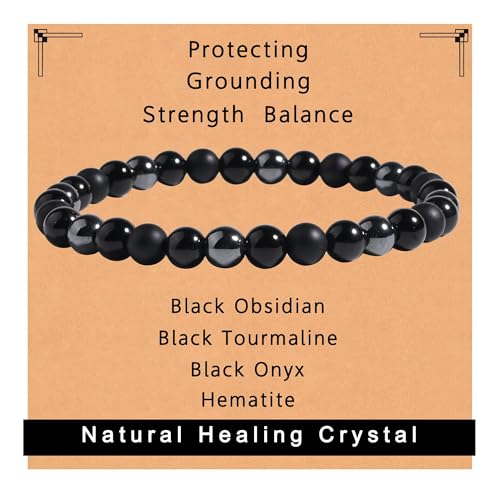 Gracayfr Black Tourmaline Bracelet Empath Protection Obsidian Onyx Triple Natural Stone Healing Crystals Spiritual Gemstone Stretch Bead Hematite