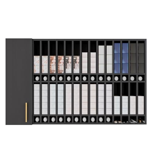 Professional Hair Color Organizer Rack, Wall Mounted Salon Storage Cabinet with Adjustable Shelves, Durable MDF Hair Dye Display for Salon, Barber Shop (Black)